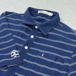 Criquet Polo Shirt Mens Medium Blue Striped Short Sleeve Collared Pocket